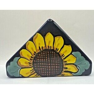 Authentic Hand Painted Talavera Tonal Mexican Pottery  Napkin Holder Sunflower